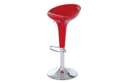 Autronic Barová stolička Barová židle, červený plast, chromová podnož, výškově nastavitelná (AUB-9002 RED)